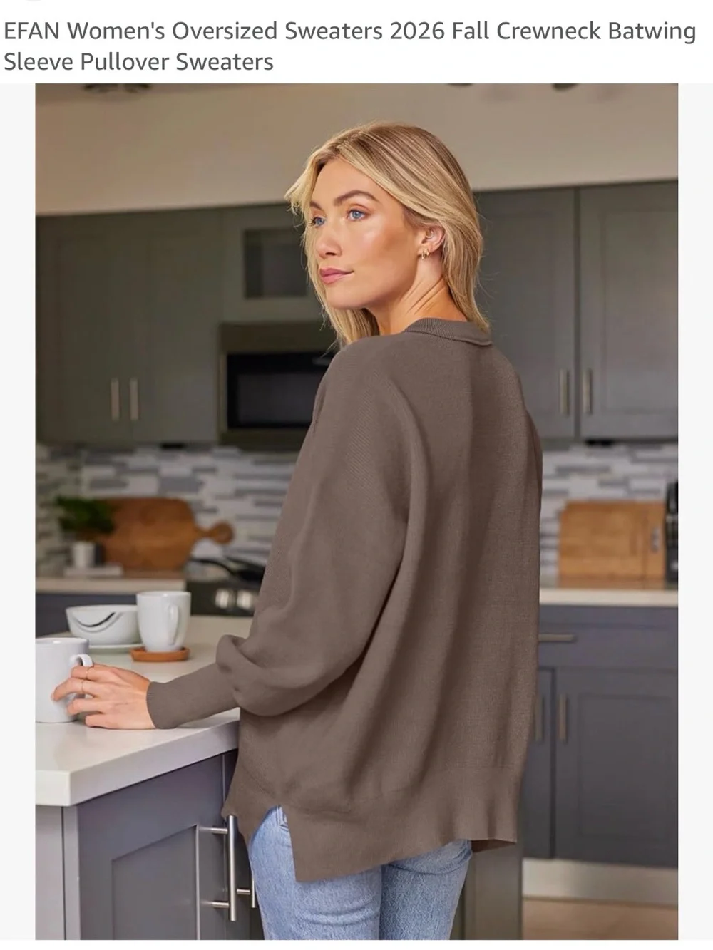 Women's Oversized Brown Efan Crewneck Sweater drop shoulders XL - Picture 6 of 7